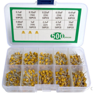 Kit 500 unidades capacitores cer&acirc;micos multicamadas 0,1 &micro;F a 10 &micro;F