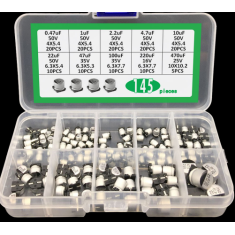 Kit 145 pe&ccedil;as de capacitores eletrol&iacute;ticos de alum&iacute;nio 0,47 &micro;F a 470 &micro;F
