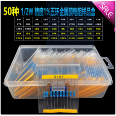 Kit 500 resistores de filme met&aacute;lico 50 valores 1/2 W 1% 1,2 &Omega; a 1 M&Omega;