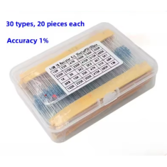 Kit 600 pe&ccedil;as resistores de filme met&aacute;lico 1/4W 1% 30 valores x 20 unidades cada