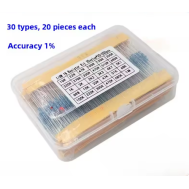 Kit 600 pe&ccedil;as resistores de filme met&aacute;lico 1/4W 1% 30 valores x 20 unidades cada