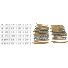 Kit 1280 resistores de filme met&aacute;lico 1/4W 1% 64 valores 20 unidades cada