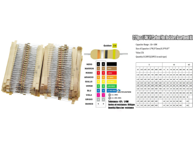 Kit de resistores de filme de carbono, 3120 pe&ccedil;as, 1/4W, 5%, 156 valores, 20 unidades por valor - Imagem 1