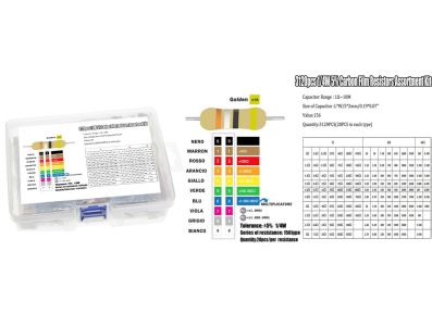 Kit de resistores de filme de carbono 3120 pe&ccedil;as, 156 valores, 20 unidades de cada valor, 1/4W, 5% - Imagem 1