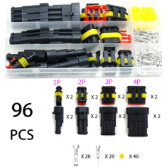 Kit 96 pe&ccedil;as conectores el&eacute;tricos &agrave; prova d'&aacute;gua 1/2/3/4 pinos macho e f&ecirc;mea com alicate de crimpagem