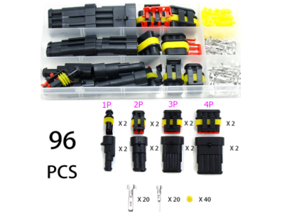Kit 96 pe&ccedil;as conectores el&eacute;tricos &agrave; prova d'&aacute;gua 1/2/3/4 pinos macho e f&ecirc;mea com alicate de crimpagem - Imagem 1