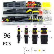 Kit 96 pe&ccedil;as conectores el&eacute;tricos &agrave; prova d'&aacute;gua 1/2/3/4 pinos macho e f&ecirc;mea com alicate de crimpagem