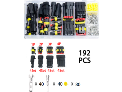 Kit 192 pe&ccedil;as conectores el&eacute;tricos automotivos &agrave; prova d'&aacute;gua 1/2/3/4 pinos macho e f&ecirc;mea para carro, motocicleta e caminh&atilde;o com - Imagem 1