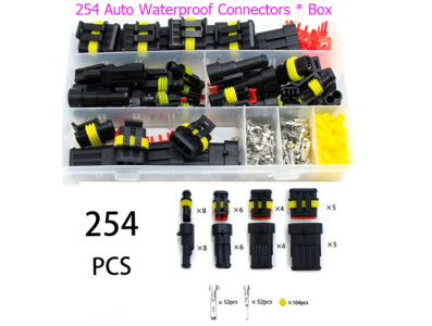 Kit 254 pe&ccedil;as conectores el&eacute;tricos automotivos &agrave; prova d'&aacute;gua 1/2/3/4 pinos macho e f&ecirc;mea - Imagem 1