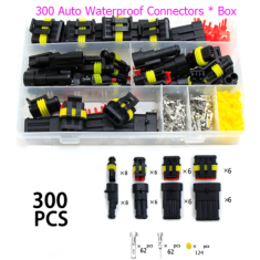 Kit 300 pe&ccedil;as conectores el&eacute;tricos automotivos &agrave; prova d'&aacute;gua 1/2/3/4 pinos macho e f&ecirc;mea com alicate de cravar