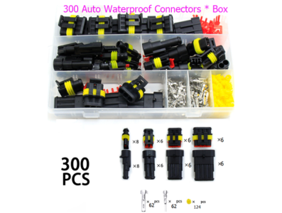 Kit 300 pe&ccedil;as conectores el&eacute;tricos automotivos &agrave; prova d'&aacute;gua 1/2/3/4 pinos macho e f&ecirc;mea com alicate de cravar - Imagem 1
