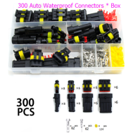 Kit 300 pe&ccedil;as conectores el&eacute;tricos automotivos &agrave; prova d'&aacute;gua 1/2/3/4 pinos macho e f&ecirc;mea com alicate de cravar