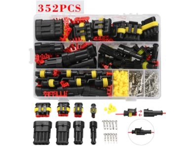 Kit 352 pe&ccedil;as de conectores el&eacute;tricos imperme&aacute;veis 1/2/3/4 pinos (macho e f&ecirc;mea) e alicate de crimpagem - Imagem 1