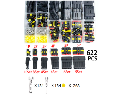 Kit 622 pe&ccedil;as de conectores el&eacute;tricos automotivos imperme&aacute;veis 1/2/3/4 pinos, terminais macho e f&ecirc;mea e alicate de crimpagem - Imagem 1