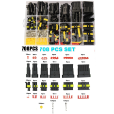 Kit 708 pe&ccedil;as conectores el&eacute;tricos automotivos &agrave; prova d'&aacute;gua 1/2/3/4 pinos macho e f&ecirc;mea com alicate de cravar