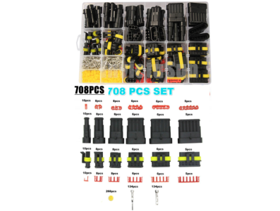 Kit 708 pe&ccedil;as conectores el&eacute;tricos automotivos &agrave; prova d'&aacute;gua 1/2/3/4 pinos macho e f&ecirc;mea com alicate de cravar - Imagem 1