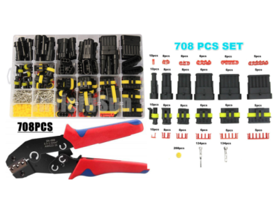 Kit 708 pe&ccedil;as de conectores el&eacute;tricos &agrave; prova d'&aacute;gua 1 a 6 pinos macho e f&ecirc;mea para crimpagem - Imagem 1