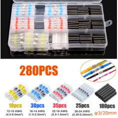 Kit 280 pe&ccedil;as conectores de emenda termorretr&aacute;teis com anel de solda, &agrave; prova d'&aacute;gua, cobre