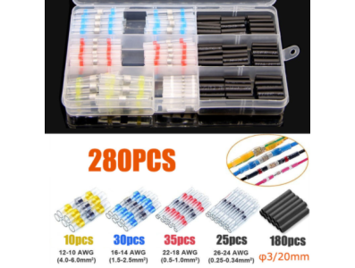 Kit 280 pe&ccedil;as conectores de emenda termorretr&aacute;teis com anel de solda, &agrave; prova d'&aacute;gua, cobre - Imagem 1