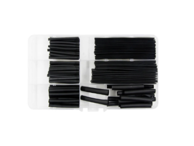 Kit 127 pe&ccedil;as de tubo termo retr&aacute;til preto em estojo pl&aacute;stico - Imagem 1