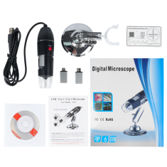 Microsc&oacute;pio digital USB 500x com c&acirc;mera endosc&oacute;pica, 8 LEDs e adaptadores Micro USB/USB-C
