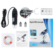 Microsc&oacute;pio digital USB 500x com c&acirc;mera endosc&oacute;pica, 8 LEDs e adaptadores Micro USB/USB-C