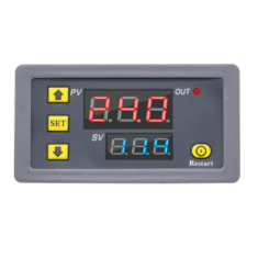 Rel&eacute; temporizador digital T3230 DC 12V com display LED duplo e controle de ciclos