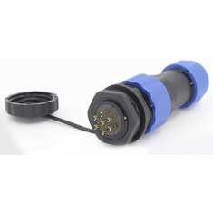 Conector SD20 7 pinos 10A IP68 tipo avia&ccedil;&atilde;o com porca traseira, plugue macho e soquete f&ecirc;mea