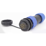 Conector SD20 7 pinos 10A IP68 tipo avia&ccedil;&atilde;o com porca traseira, plugue macho e soquete f&ecirc;mea