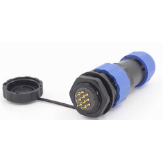 Conector SD20 10 pinos 5A IP68, tipo aviador com porca traseira, plugue macho e soquete f&ecirc;mea
