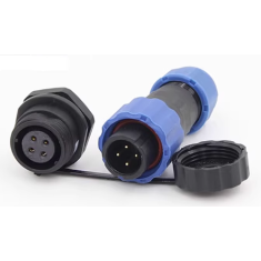 Conector SD13 tipo aviation 4 pinos 5A IP68 com porca traseira, plugue macho e soquete f&ecirc;mea