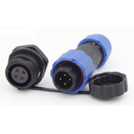 Conector SD13 tipo aviation 4 pinos 5A IP68 com porca traseira, plugue macho e soquete f&ecirc;mea
