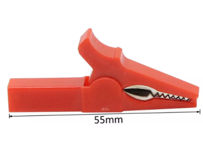Clip jacar&eacute; isolado em cobre vermelho 55 mm, abertura 10 mm, para plugue banana 4 mm - Imagem 1
