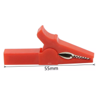 Clip jacar&eacute; isolado em cobre vermelho 55 mm, abertura 10 mm, para plugue banana 4 mm