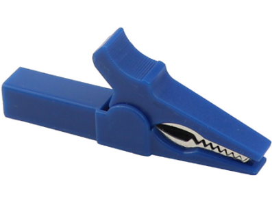 Clipe jacar&eacute; isolado em cobre 55 mm, abertura 10 mm para plug banana 4 mm, azul - Imagem 1