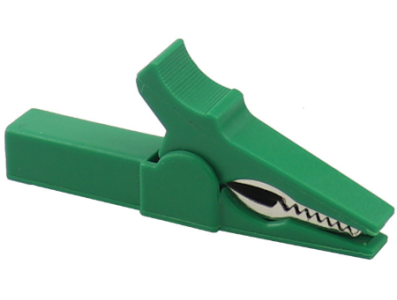 Pin&ccedil;a jacar&eacute; isolada em cobre 55 mm verde, abertura 10 mm para plug banana 4 mm - Imagem 1