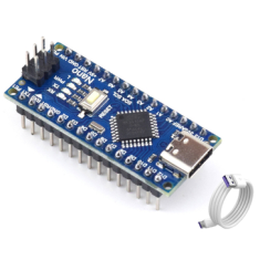 Placa Nano V3.0 ATmega328P 5V 16MHz CH340C com conector Type-C e cabo Type-C branco 1m (Arduino Shield AH)