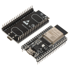 Placa base de desenvolvimento preta ESP32-DEVKITC com ESP32-WROOM-32D e CP2102