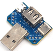 Placa adaptadora USB macho para f&ecirc;mea com interface Micro USB/Type-C 4 pinos 2,54 mm para Shield Arduino