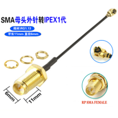 Cabo conector IPEX 1 para RP-SMA f&ecirc;mea, 15 cm, 11 mm, RG1.13