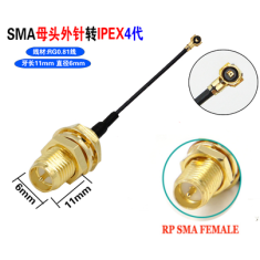 Cabo RP-SMA f&ecirc;mea para conector IPEX4 15 cm, 11 mm RG0.81