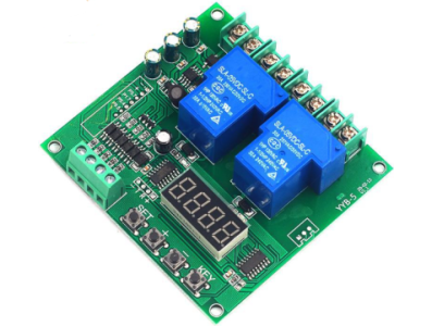 Controlador de motor frente/reversa 12V/24V, m&oacute;dulo com 2 rel&eacute;s e temporizador de ciclo YYB-5 - Imagem 1