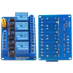 M&oacute;dulo de rel&eacute; 4 canais 5V BESTEP, acionamento por n&iacute;vel alto e baixo, placa azul