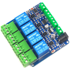 M&oacute;dulo Rel&eacute; 4 Canais 5V RS485 com Modbus RTU, Entradas Optoacopladas com Isolamento para MCU/Arduino