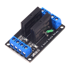 M&oacute;dulo rel&eacute; estado s&oacute;lido (SSR) 2 canais 24V, controle DC n&iacute;vel baixo, 250V 2A, com fus&iacute;vel resistivo