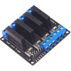 M&oacute;dulo de Rel&eacute; de Estado S&oacute;lido (SSR) 4 Canais 5V, Acionamento por N&iacute;vel Alto, Controle DC 250V 2A com Fus&iacute;vel Resistivo