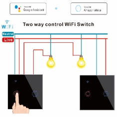 Interruptor Smart Touch Wi‑Fi Tuya 2 Canais com Controle Duplo Ecossistema Tuya