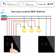 Interruptor Touch Inteligente Wi‑Fi Tuya 3 Canais com Duplo Controle
