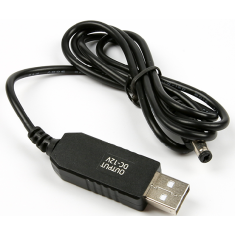 Cabo booster USB 1 m 5V 2A para 9V 1A conector DC 5,5 x 2,1 mm sem LED