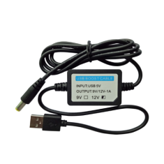 Cabo booster USB 5V 1A para sa&iacute;da 12V com conector DC 5,5&times;2,1 mm